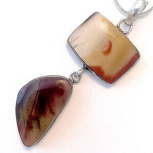 2 1/2 inch, 2 stone, Mookaite pendant on a 24 inch silver chain.